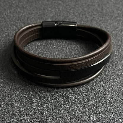 coffee brown geniun leather layered bracelet for men online in pakistan