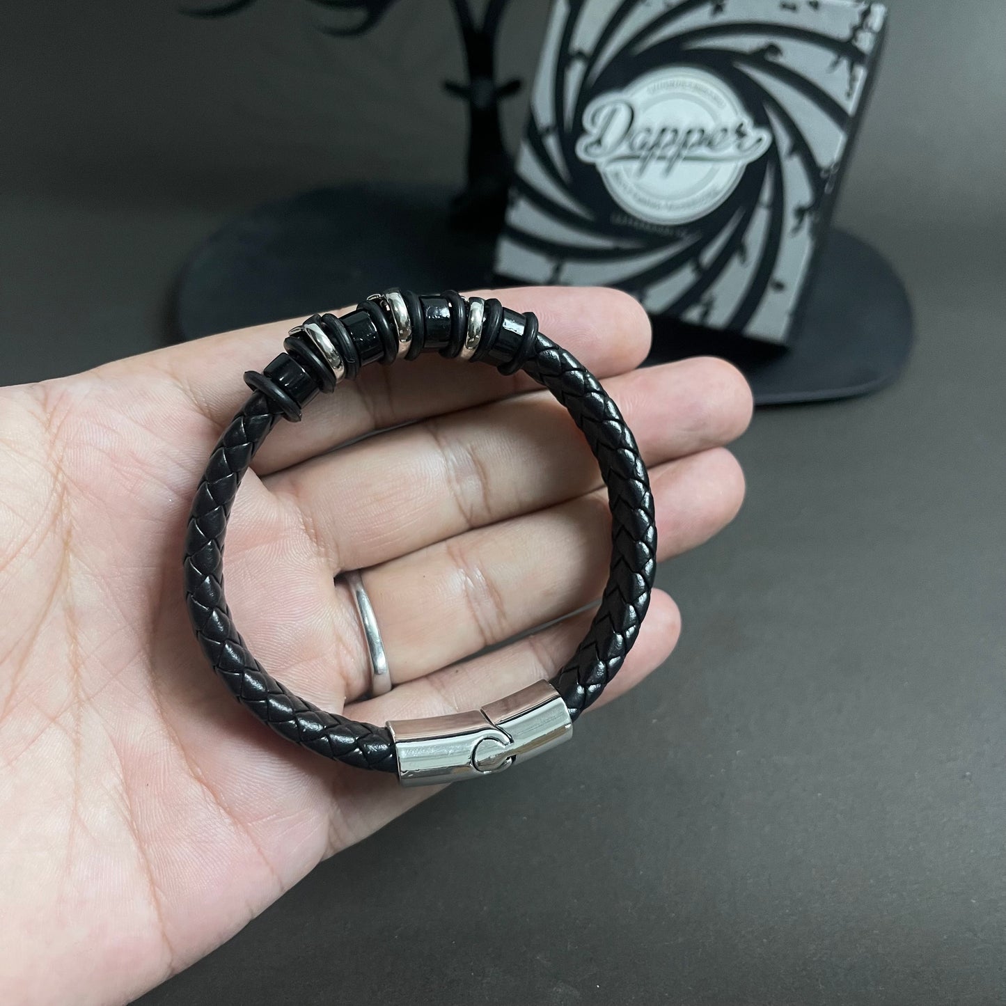 black leather bracelet for men online in pakistan