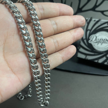 9mm Silver Cuban Round Link Neck Chain For Men