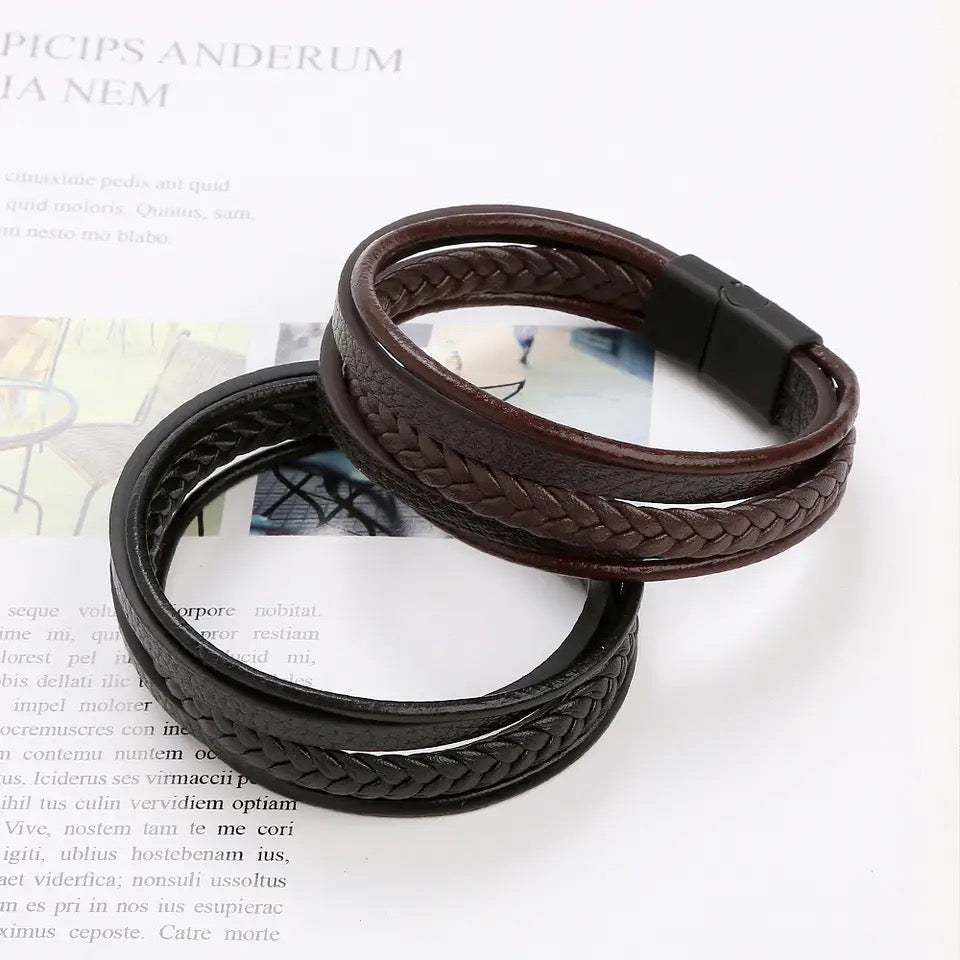 Urban Pioneer Brown Leather Bracelet For Men