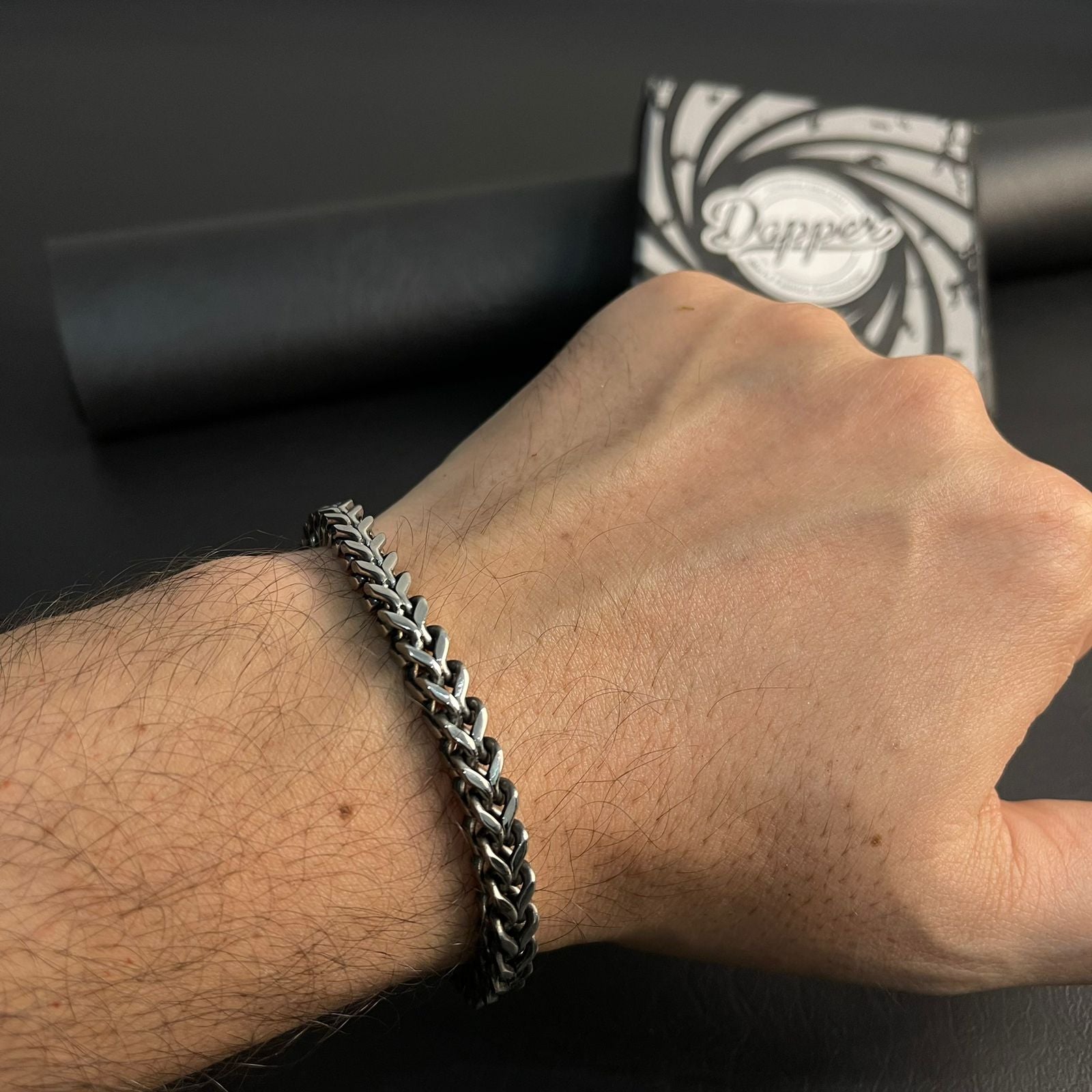 8mm antique silver stainless steel Franco chain bracelet for men online in Pakistan