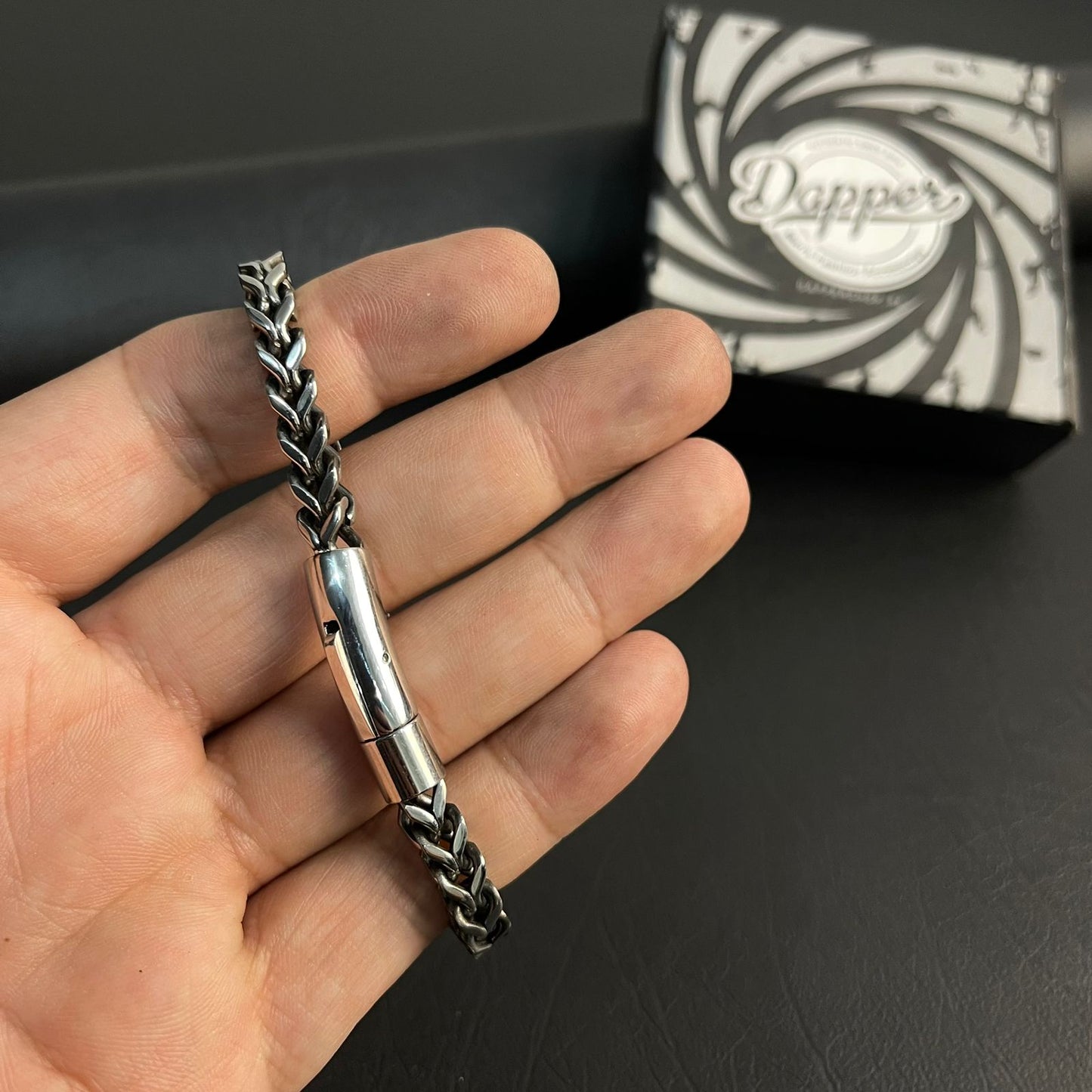 8mm antique silver stainless steel Franco chain bracelet for men online in Pakistan
