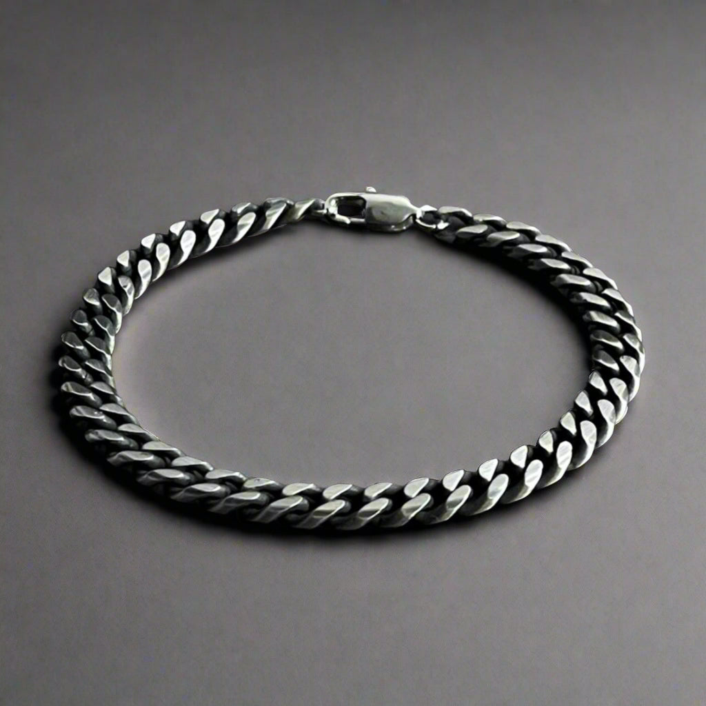 8mm antique silver stainless steel curb link chain bracelet for men online in Pakistan