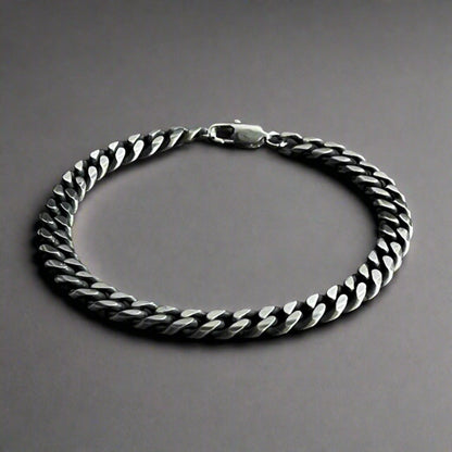 8mm antique silver stainless steel curb link chain bracelet for men online in Pakistan