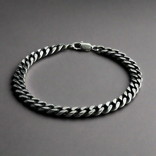 8mm antique silver stainless steel curb link chain bracelet for men online in Pakistan