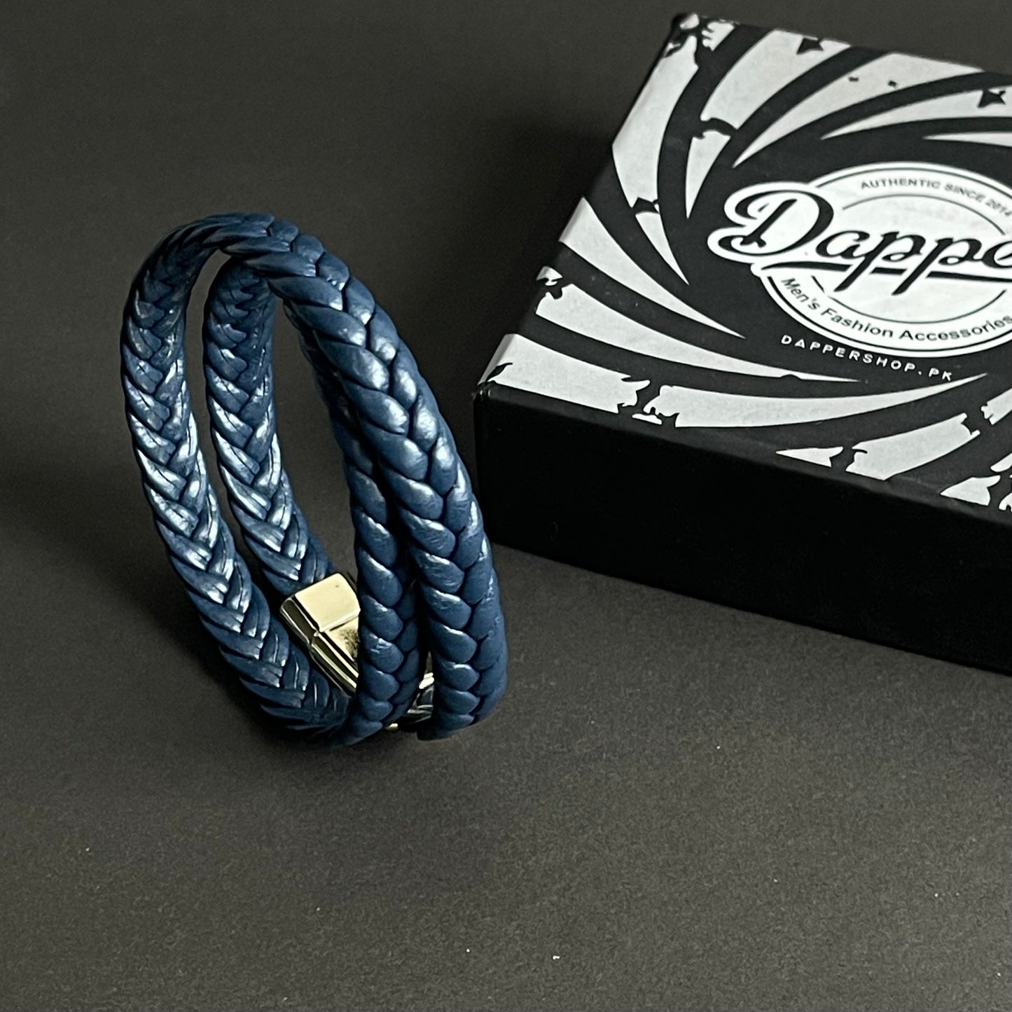 Twin Forge Blue Leather Bracelet For Men