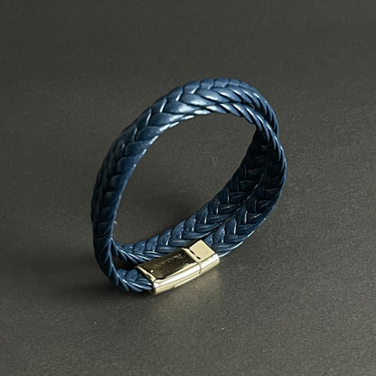 Twin Forge Blue Leather Bracelet For Men