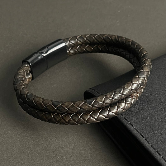 Cross Cord Vintage Coffee Leather Bracelet For Men