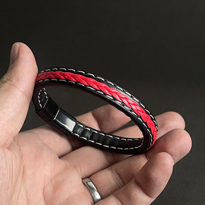 Streetwise Red & Black Leather Bracelet For Men