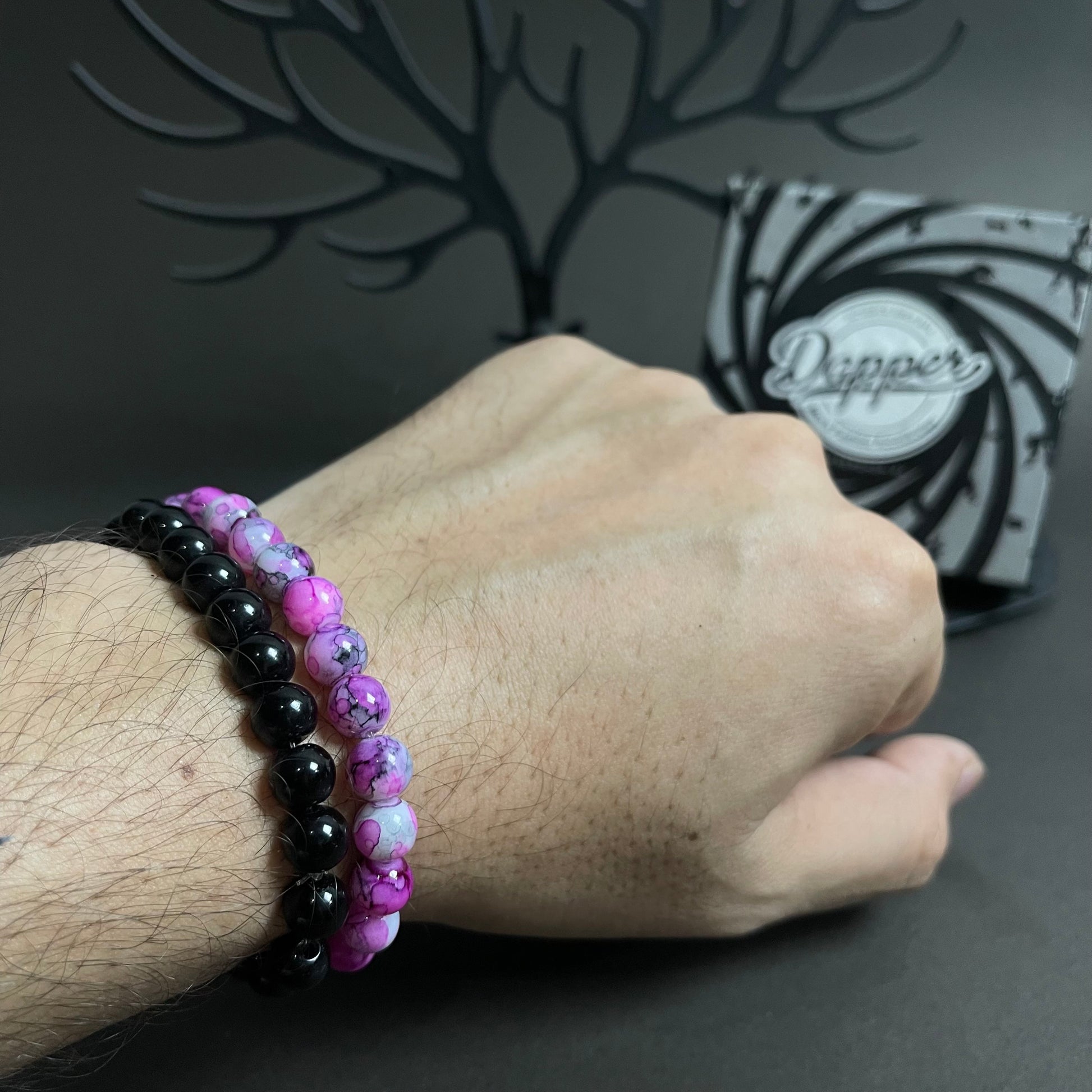 Purple and black stone beads distance bracelet online in pakistan