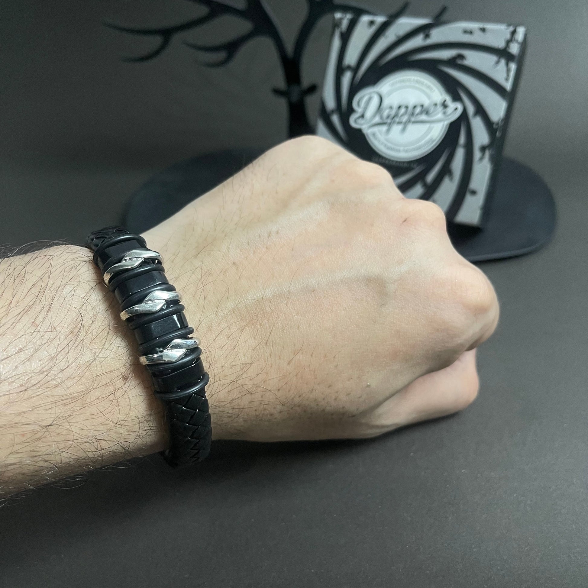 black leather bracelet for men online in pakistan