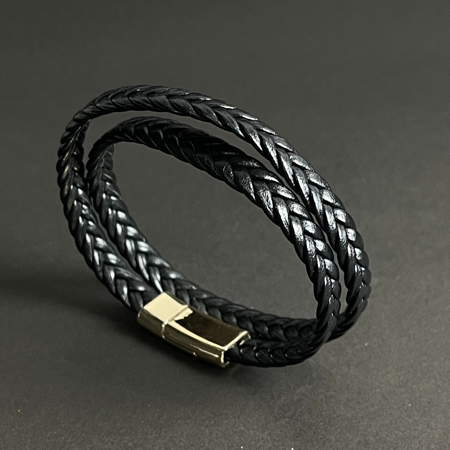 Twin Forge Black Leather Bracelet For Men