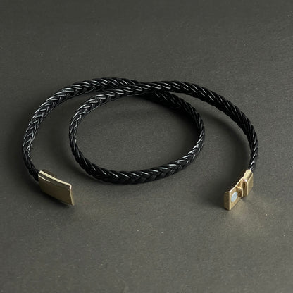 Twin Forge Black Leather Bracelet For Men