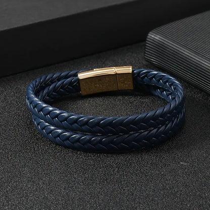 Twin Forge Blue Leather Bracelet For Men