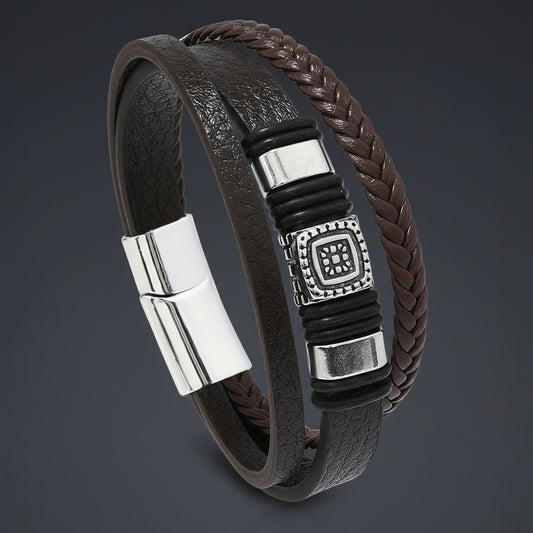 Brown Braided Crown Bracelet For Men