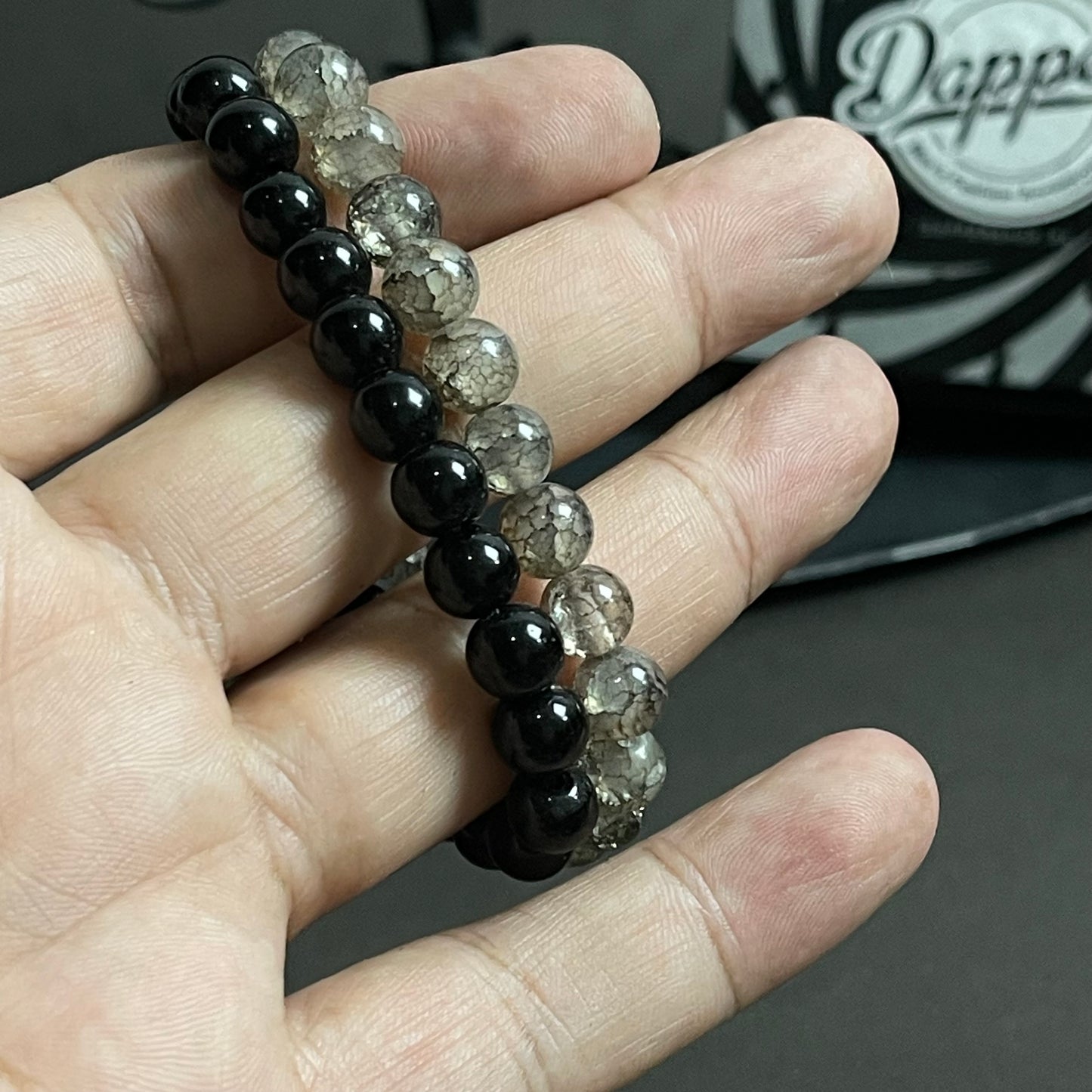 White and black stone beads distance bracelet online in pakistan