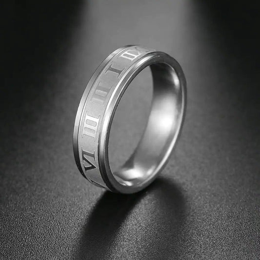 roman numeral titanium silver ring for men online in pakistan