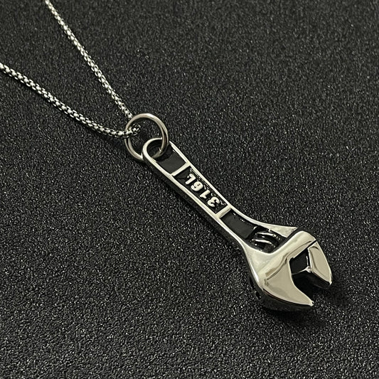 stainless steel golden wrench pendant necklace for men in pakistan