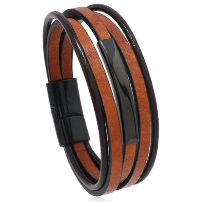 tan geniun leather layered bracelet for men online in pakistan