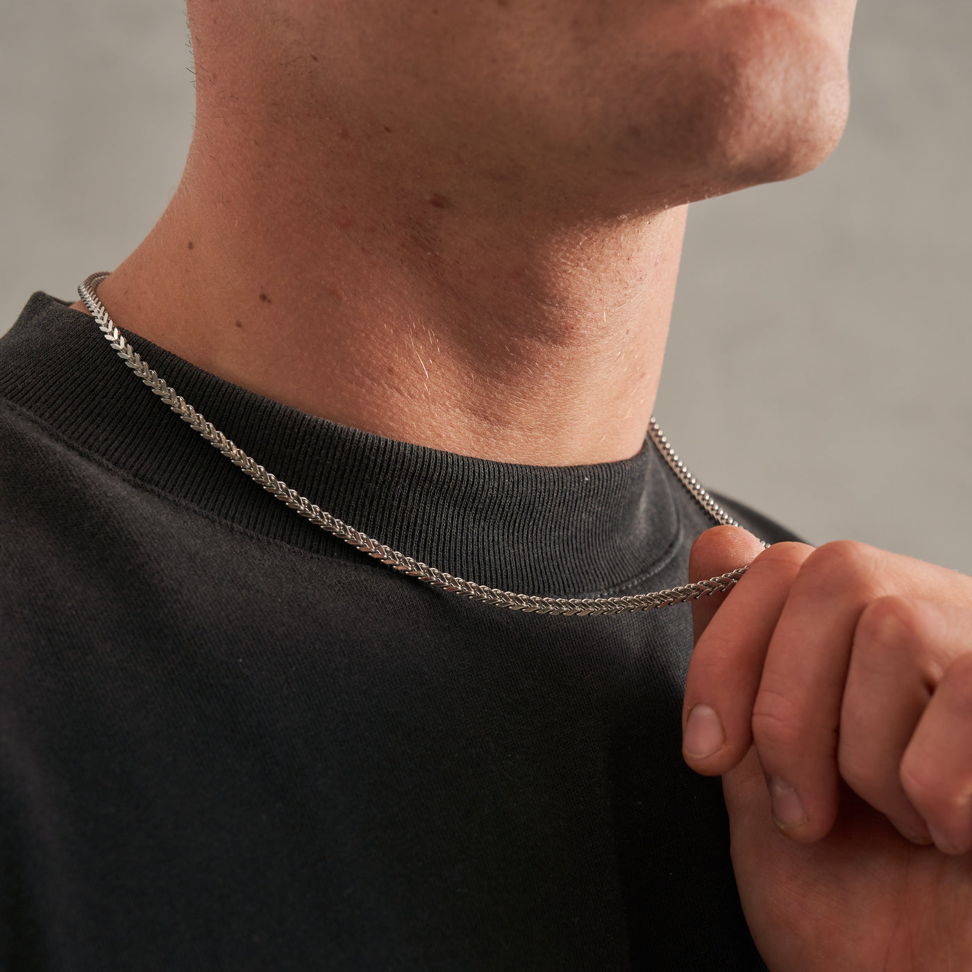 2mm silver Square Franco neck chain for men online in Pakistan