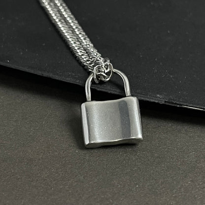 Stainless Steel Pad Lock Pendant Necklace