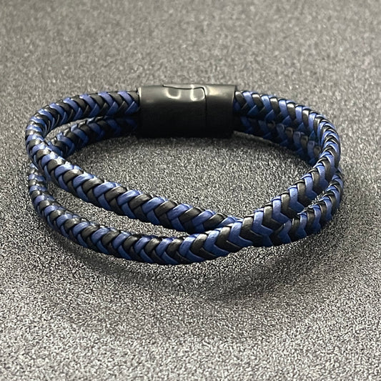 blue black braided leather bracelet for men online in pakistan