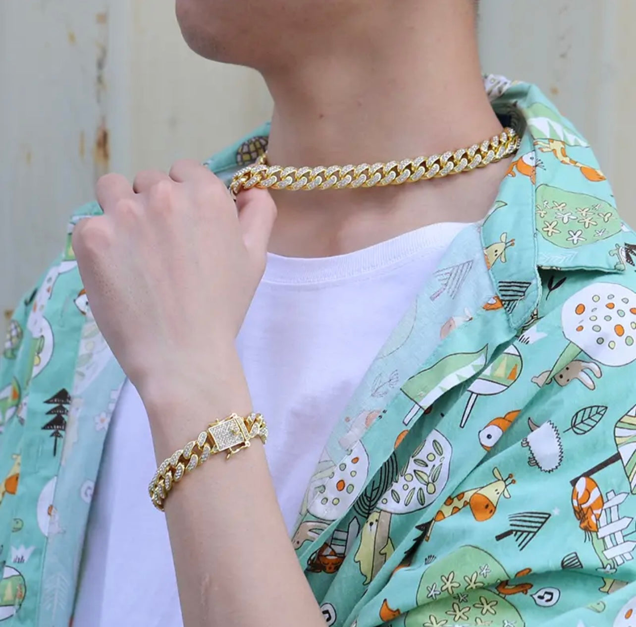13mm Golden iced out miami Cuban link neck chain bracelet for men online in pakistan