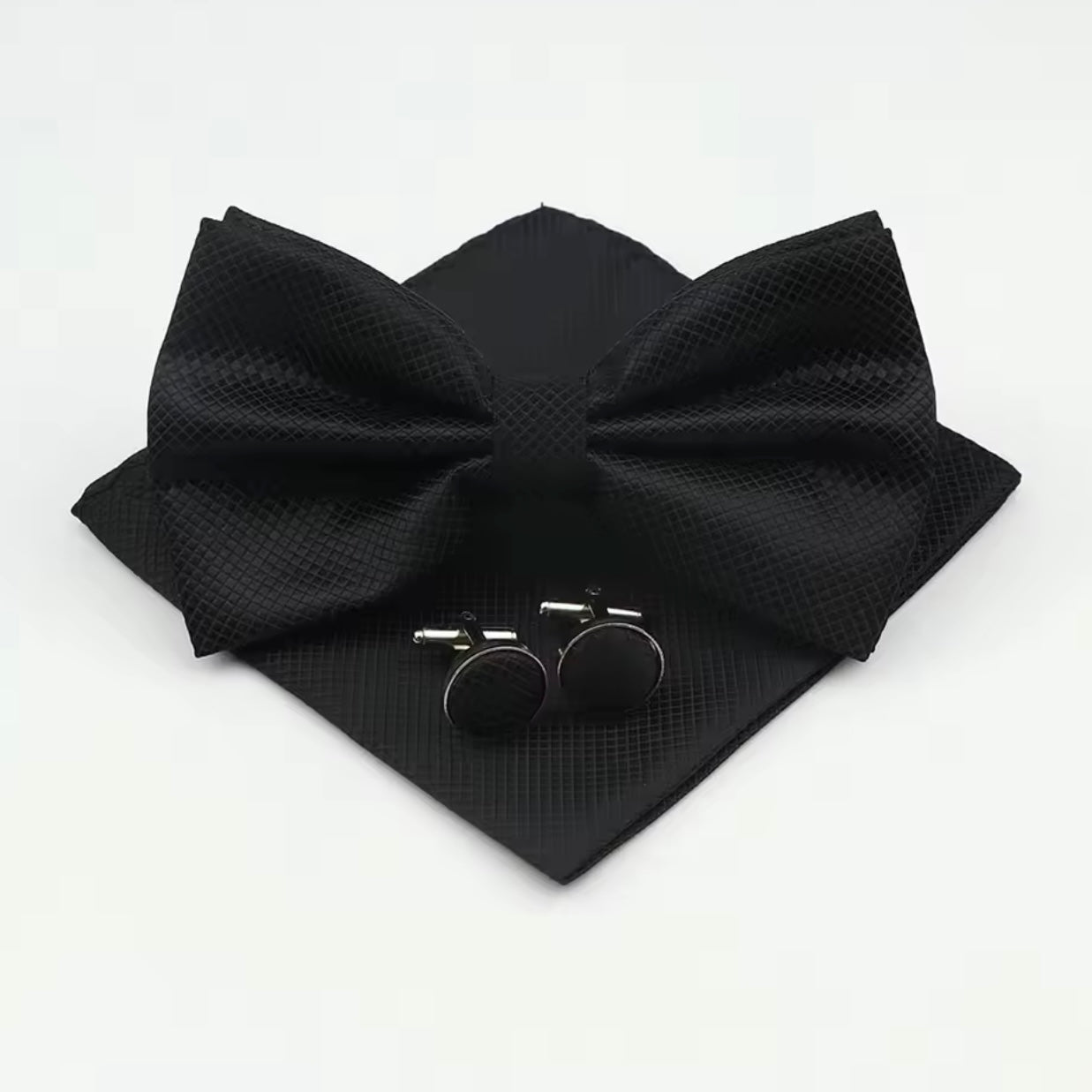 Black Bow Tie, Pocket Square and Cufflinks Set For Men Online In Pakistan