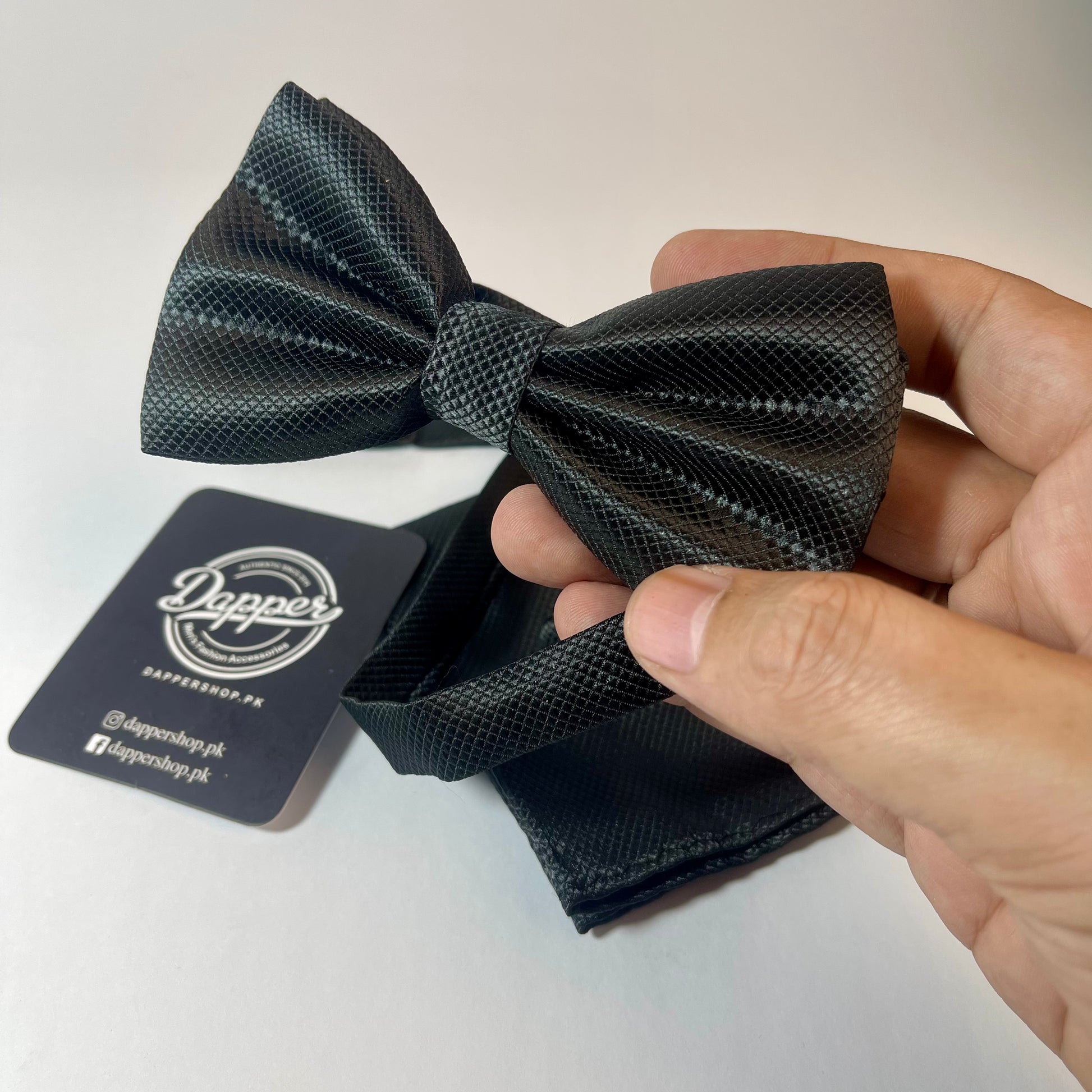 Black Bow Tie, Pocket Square and Cufflinks Set For Men Online In Pakistan