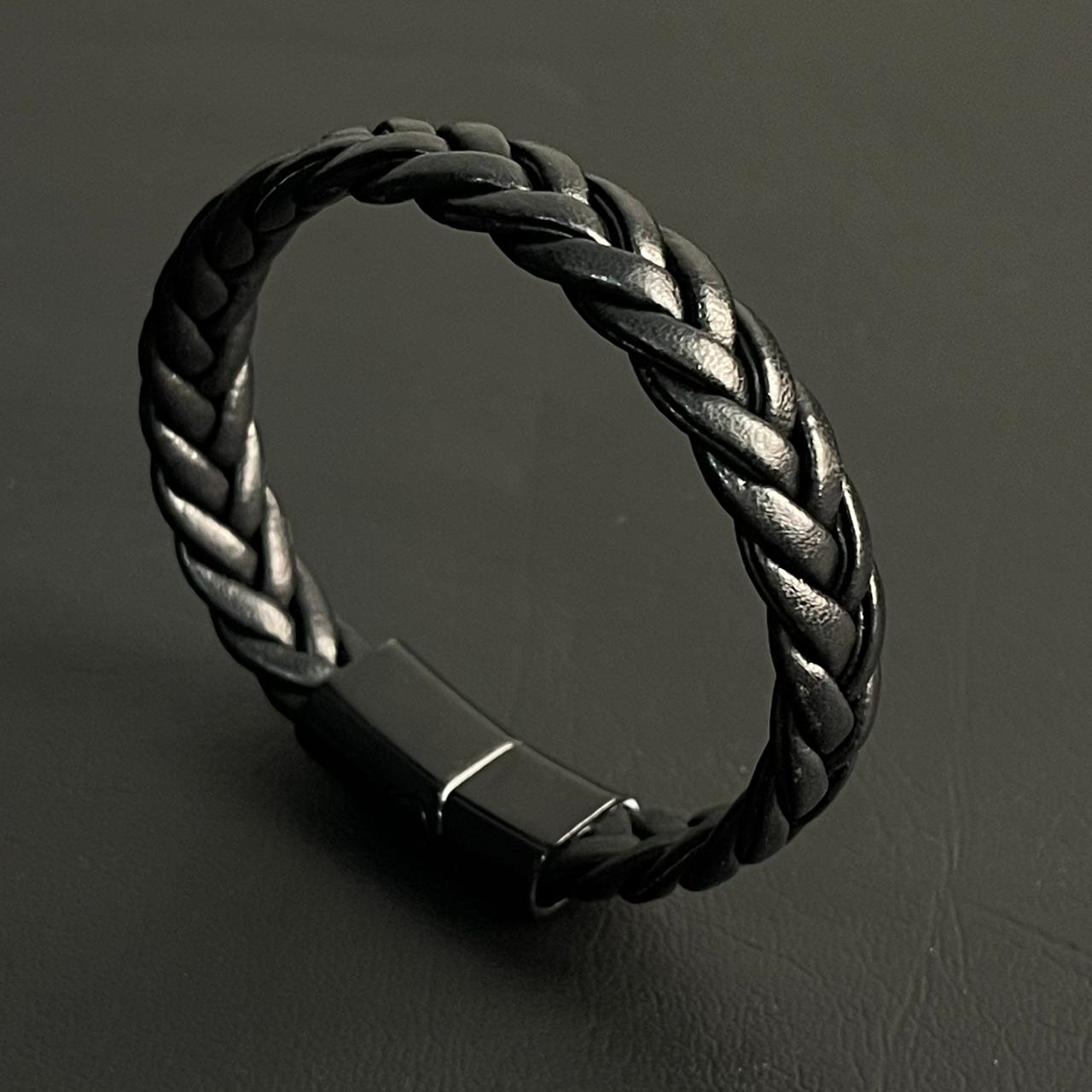 Black Braided Leather Bracelet For Men In Pakistan