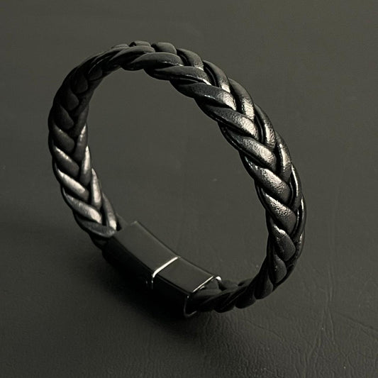 Black Braided Leather Bracelet For Men In Pakistan