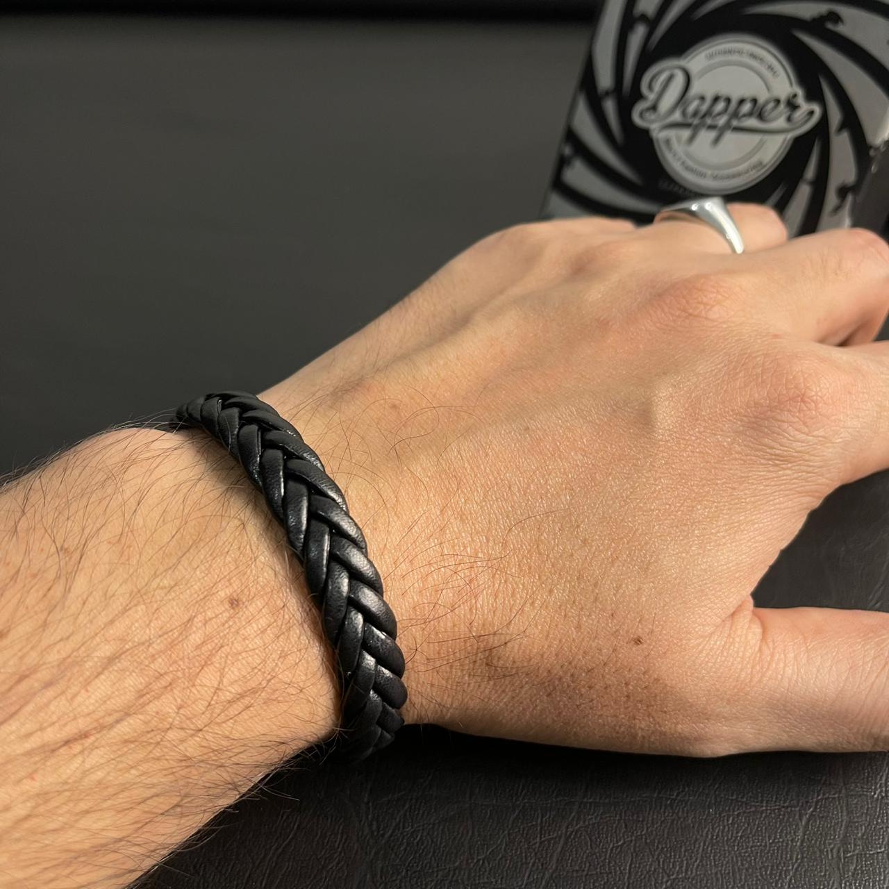 Black Braided Leather Bracelet For Men In Pakistan