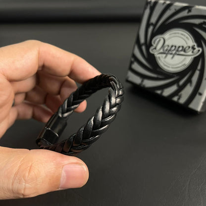 Black Braided Leather Bracelet For Men In Pakistan