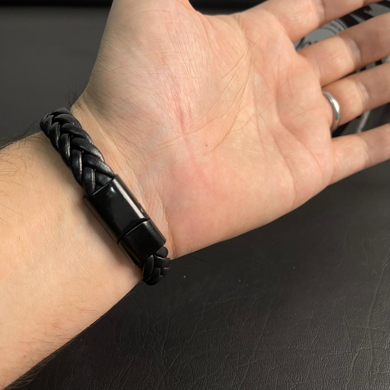 Black Braided Leather Bracelet For Men In Pakistan