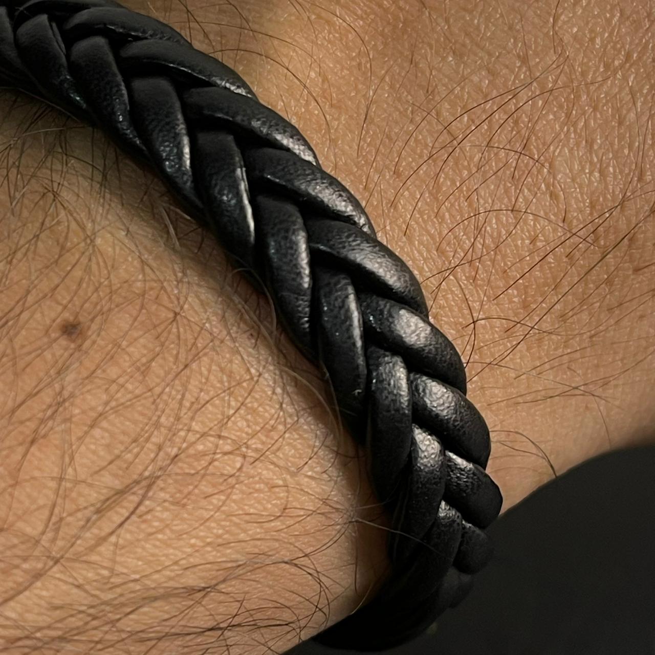 Black Braided Leather Bracelet For Men In Pakistan