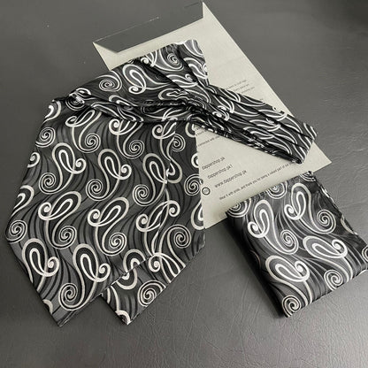 Black Paisley jacquard cravat ascot tie and pocket square set for men online in Pakistan