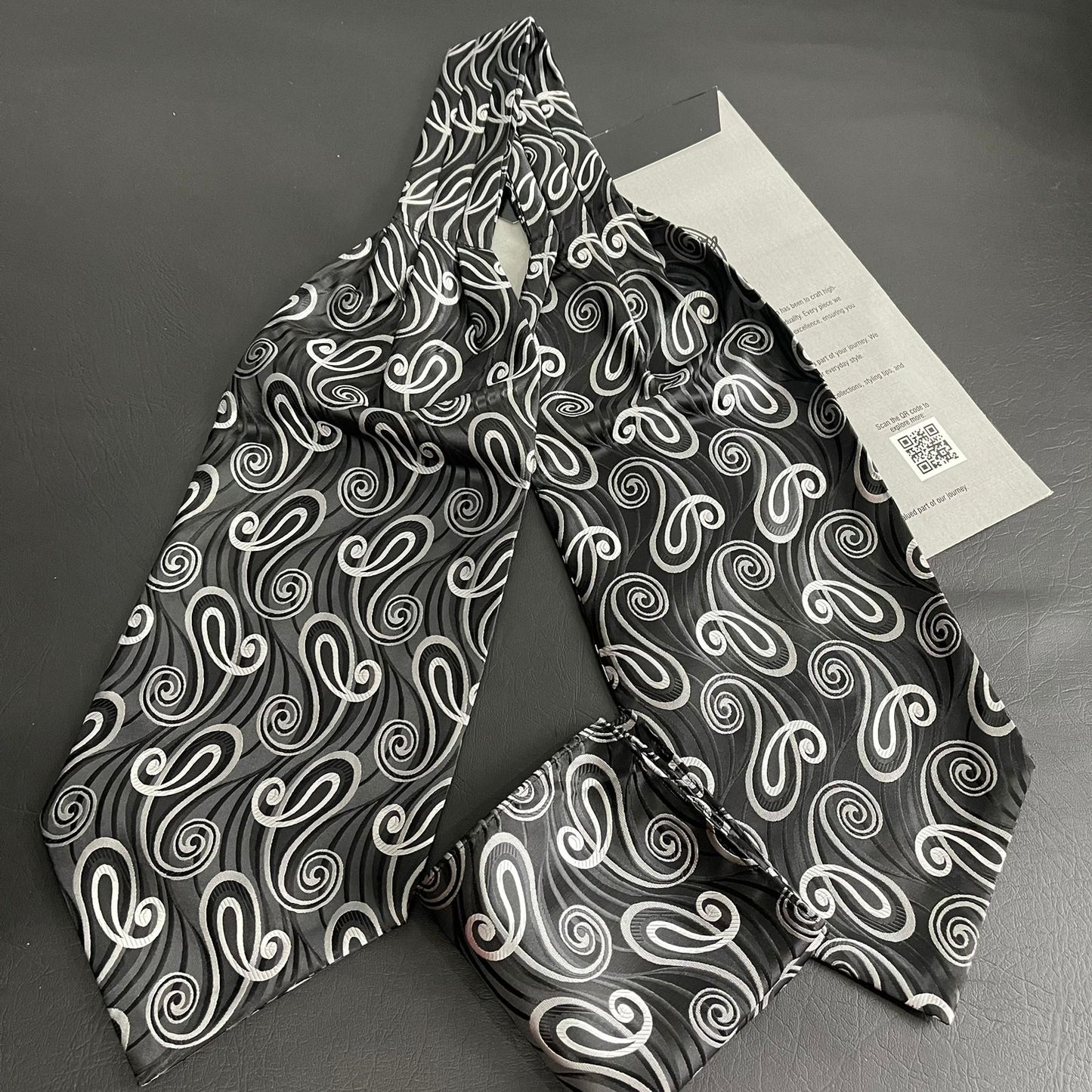 Black Paisley jacquard cravat ascot tie and pocket square set for men online in Pakistan