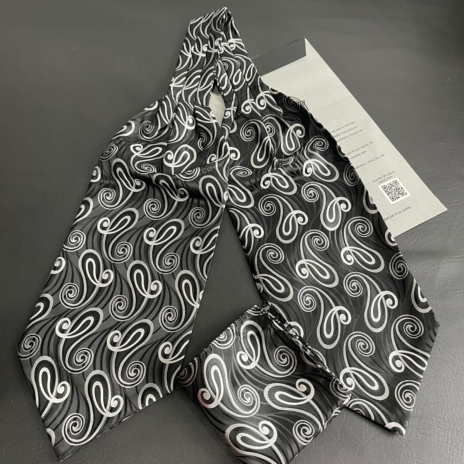 Black Paisley jacquard cravat ascot tie and pocket square set for men online in Pakistan