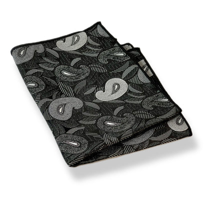 Black and Silver Paisley pattern pocket square handkerchief online in Pakistan