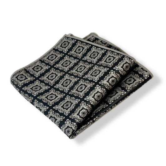 Black and Silver square pattern pocket square handkerchief online in Pakistan