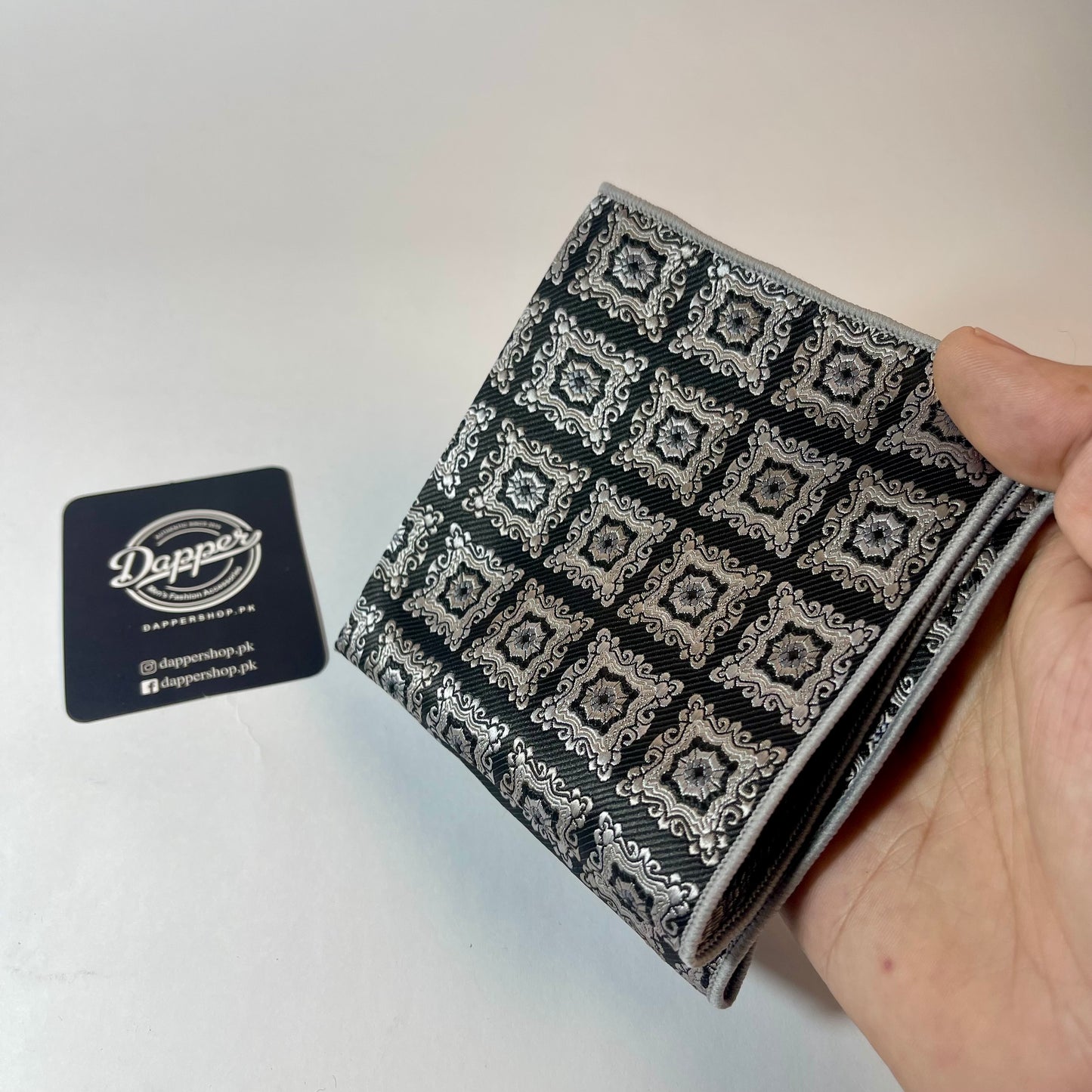 Black and Silver square pattern pocket square handkerchief online in Pakistan