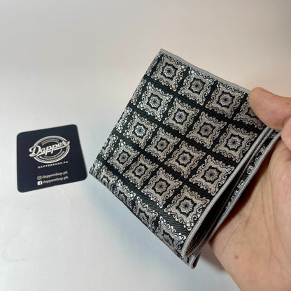 Black and Silver square pattern pocket square handkerchief online in Pakistan