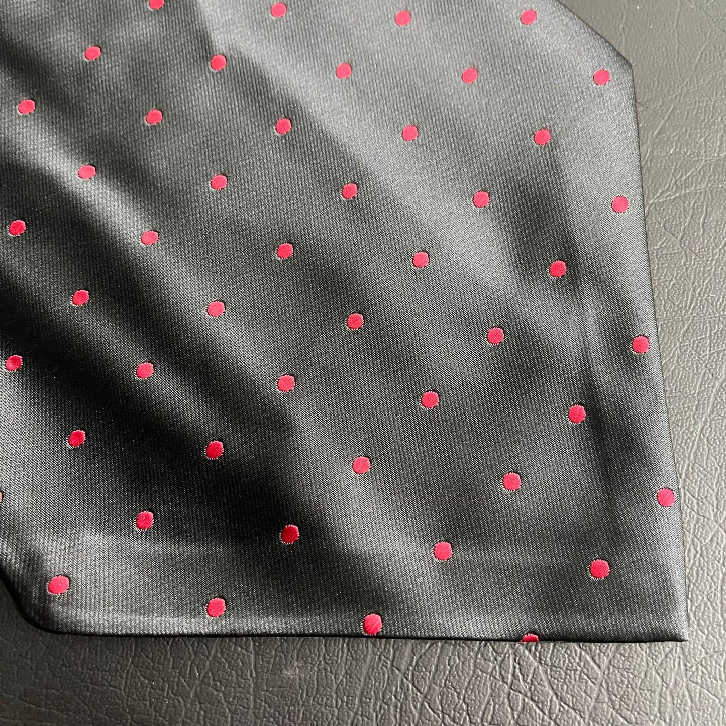 Black polka dots jacquard cravat ascot tie and pocket square set for men online in Pakistan