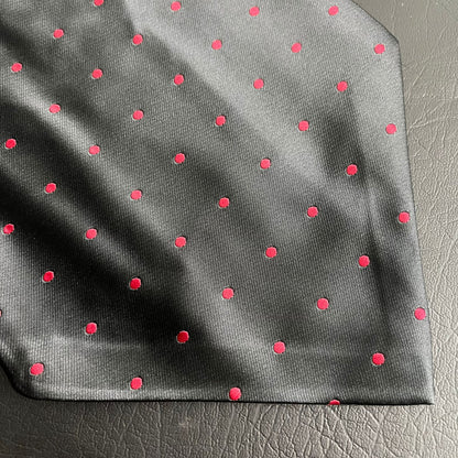 Black polka dots jacquard cravat ascot tie and pocket square set for men online in Pakistan