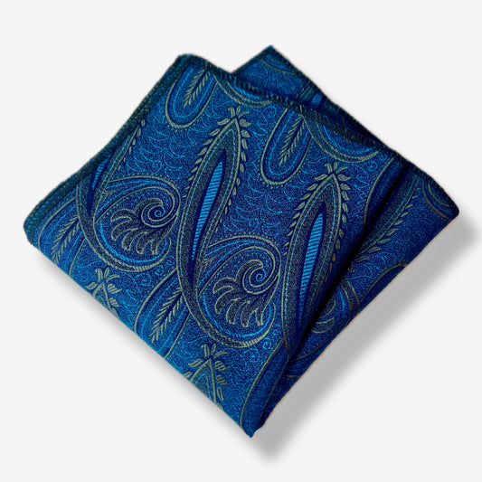 Blue golden paisley pocket square handkerchief online in pakistan