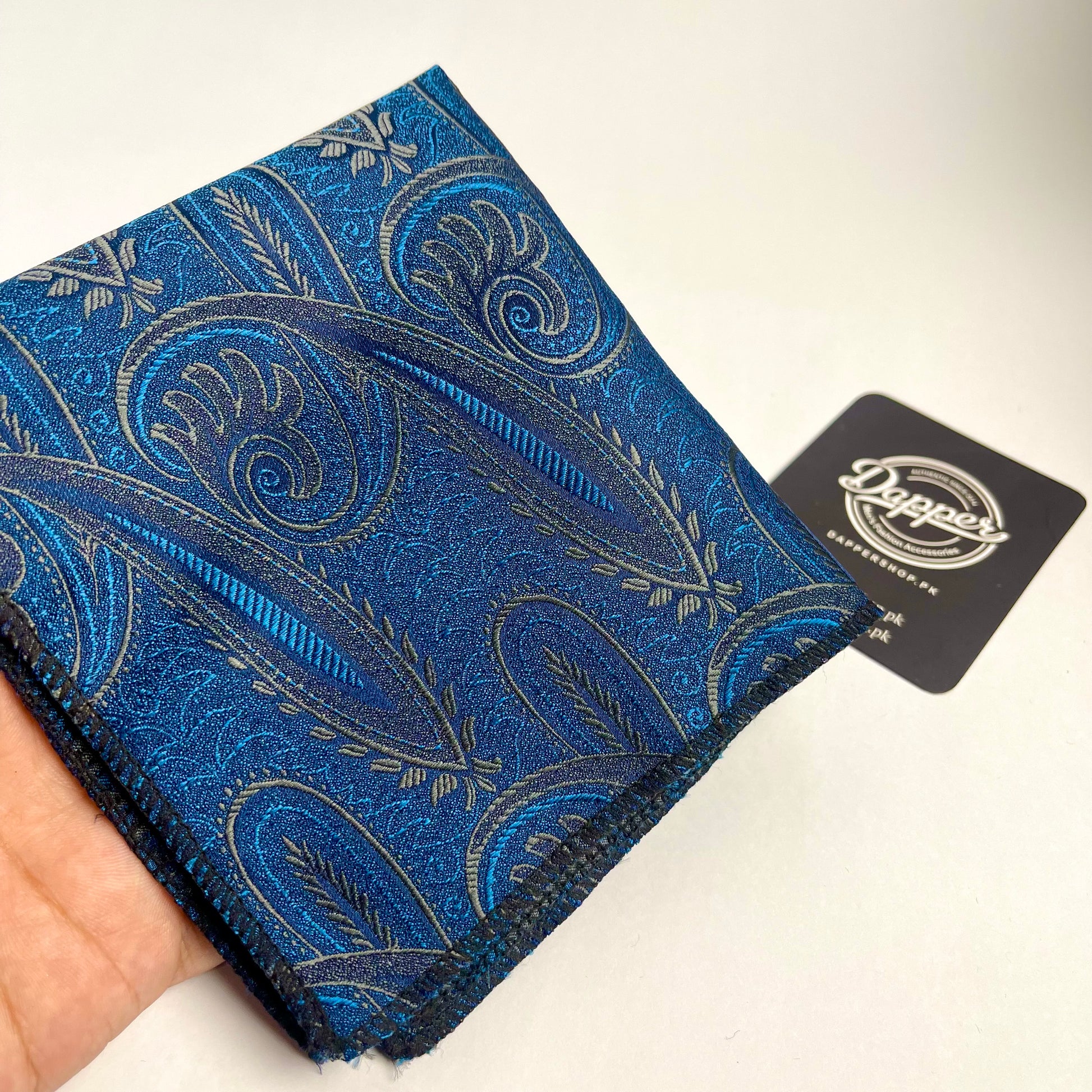 Blue golden paisley pocket square handkerchief online in pakistan