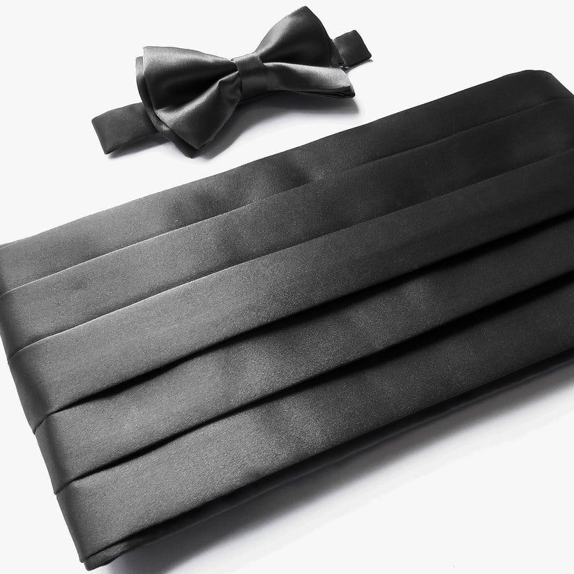 Black Cummerbund & Bow Tie Set For Men