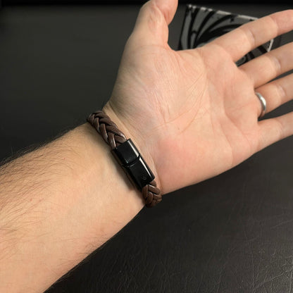 Brown Braided Leather Bracelet For Men In Pakistan