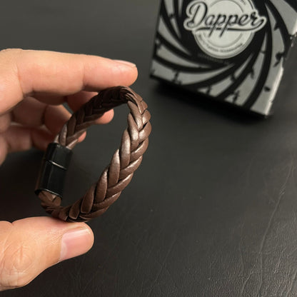 Brown Braided Leather Bracelet For Men In Pakistan