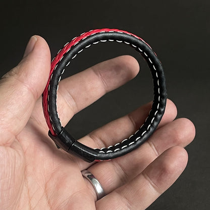 Streetwise Red & Black Leather Bracelet For Men